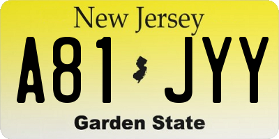 NJ license plate A81JYY