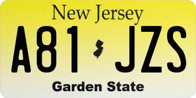 NJ license plate A81JZS
