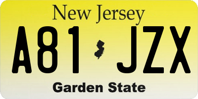 NJ license plate A81JZX