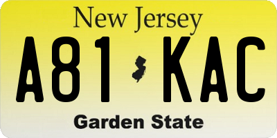 NJ license plate A81KAC