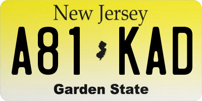 NJ license plate A81KAD