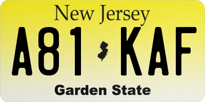 NJ license plate A81KAF