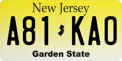 NJ license plate A81KAO