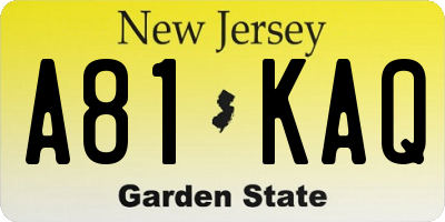 NJ license plate A81KAQ
