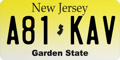 NJ license plate A81KAV