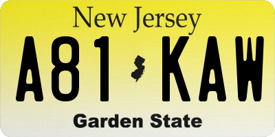 NJ license plate A81KAW