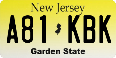 NJ license plate A81KBK