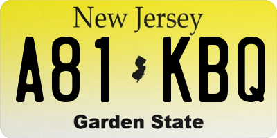 NJ license plate A81KBQ