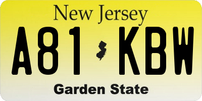 NJ license plate A81KBW