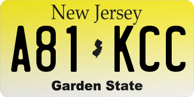 NJ license plate A81KCC