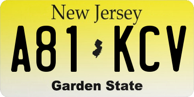 NJ license plate A81KCV