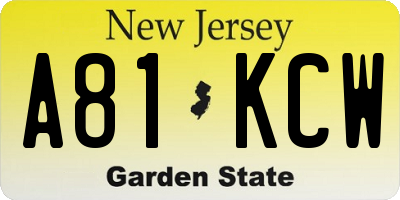 NJ license plate A81KCW