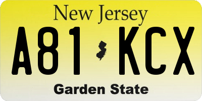 NJ license plate A81KCX