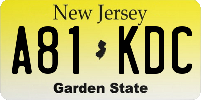 NJ license plate A81KDC