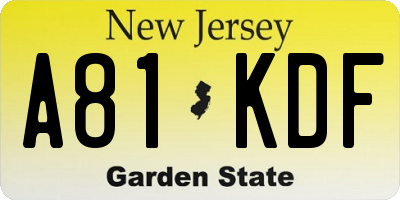 NJ license plate A81KDF