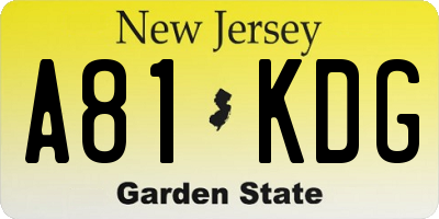 NJ license plate A81KDG