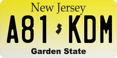 NJ license plate A81KDM