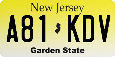 NJ license plate A81KDV