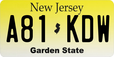 NJ license plate A81KDW