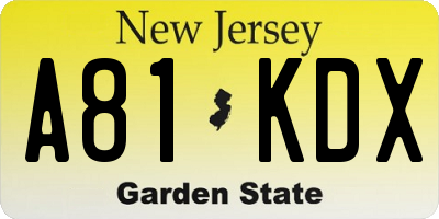 NJ license plate A81KDX