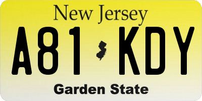 NJ license plate A81KDY