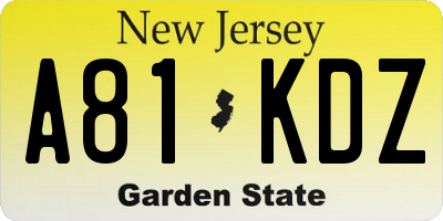 NJ license plate A81KDZ