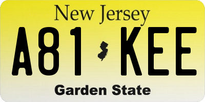 NJ license plate A81KEE