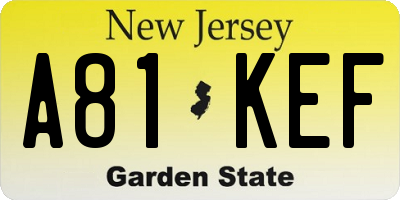 NJ license plate A81KEF