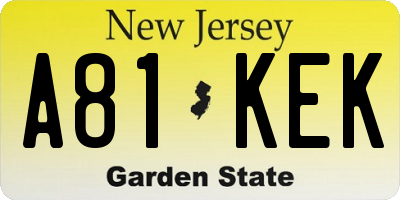 NJ license plate A81KEK