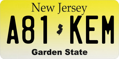 NJ license plate A81KEM