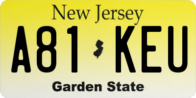 NJ license plate A81KEU
