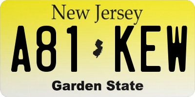 NJ license plate A81KEW