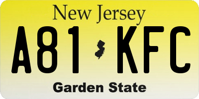 NJ license plate A81KFC