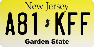 NJ license plate A81KFF
