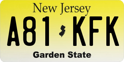 NJ license plate A81KFK