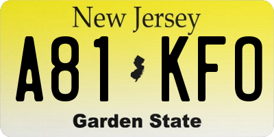 NJ license plate A81KFO