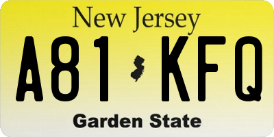 NJ license plate A81KFQ