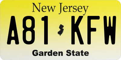 NJ license plate A81KFW
