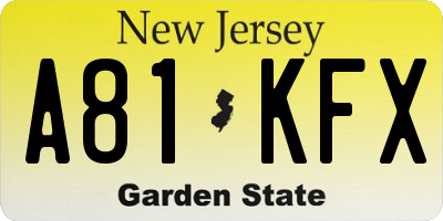 NJ license plate A81KFX
