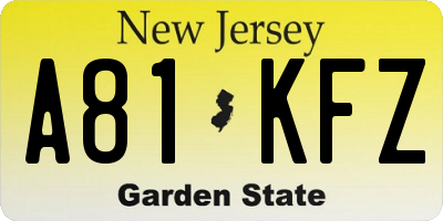 NJ license plate A81KFZ