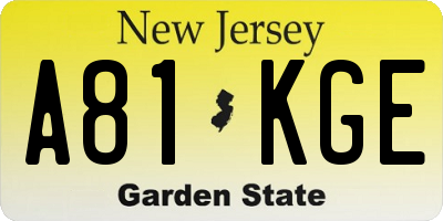 NJ license plate A81KGE