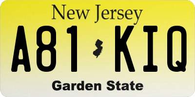 NJ license plate A81KIQ