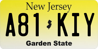 NJ license plate A81KIY