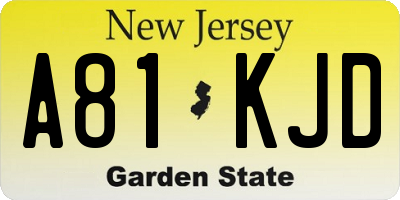 NJ license plate A81KJD