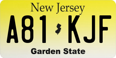 NJ license plate A81KJF