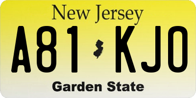 NJ license plate A81KJO