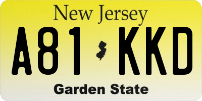 NJ license plate A81KKD