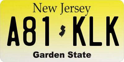 NJ license plate A81KLK