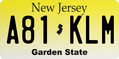 NJ license plate A81KLM