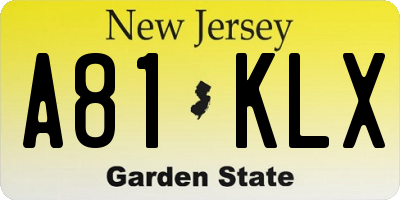 NJ license plate A81KLX
